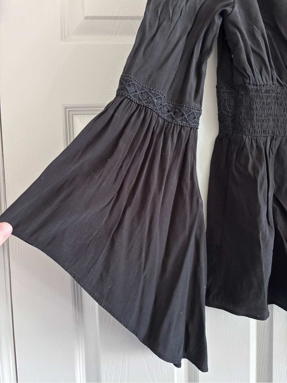 Black Lace-Trim V-Neck Peasant Tunic - Women - Picture 4 of 7